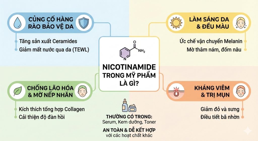 Hình ảnh mô phỏng hàng rào da (Skin Barrier) được củng cố hoặc lớp da ẩm mượt, khỏe mạnh.